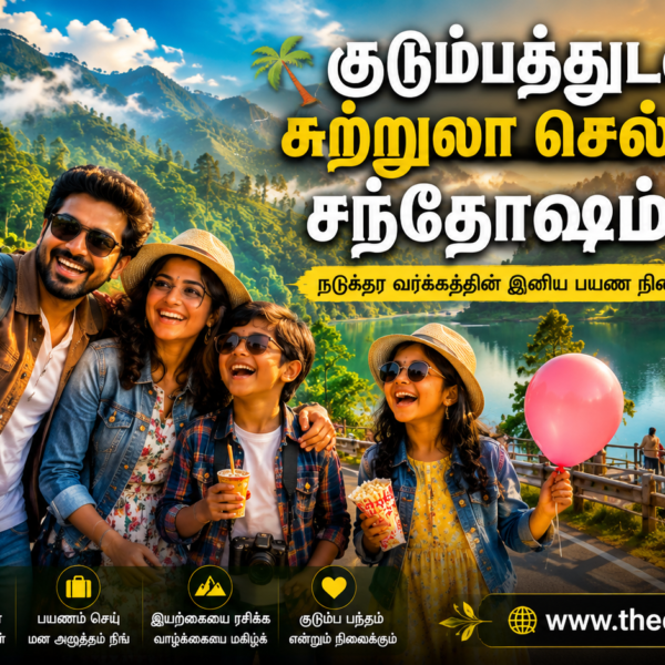 Happy middle class family traveling in vacation Tamil.