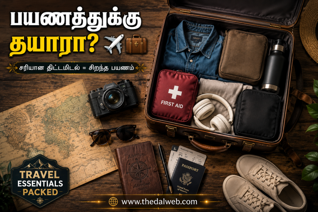 Travel packing checklist essentials for 2026 trip in Tamil.